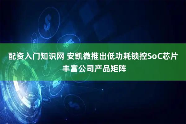 配资入门知识网 安凯微推出低功耗锁控SoC芯片 丰富公司产品矩阵